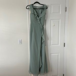 Azazie light sage green chiffon wrap dress. Size A6. Perfect condition.